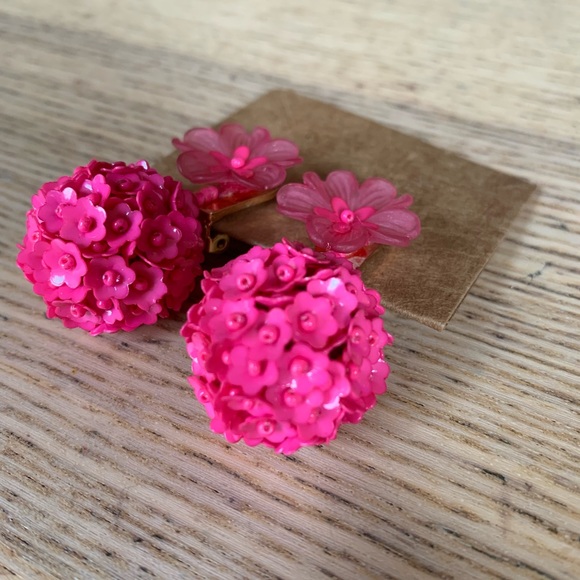 Sachin + Babi Jewelry - Hand Beaded, Sachin + Babi Pink Beaded Flower and Ball Clip on Earrings